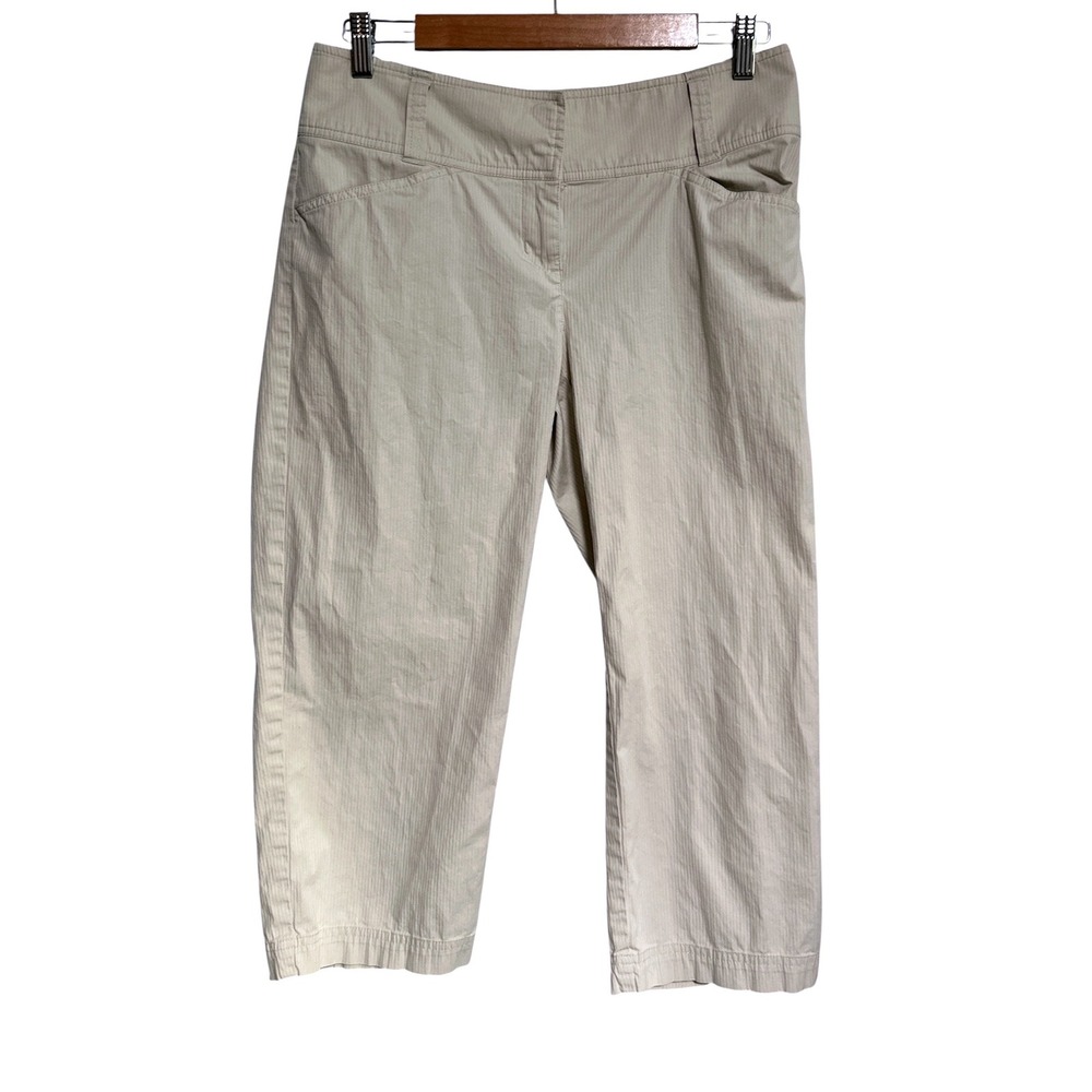 Cabi Women Beige Pinstripe Cropped Capri Pants
